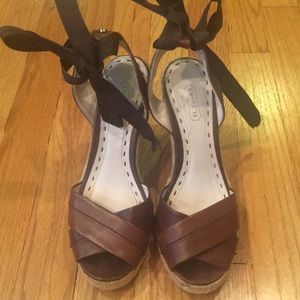 Coach Brown Open-Toe Woven Wedges